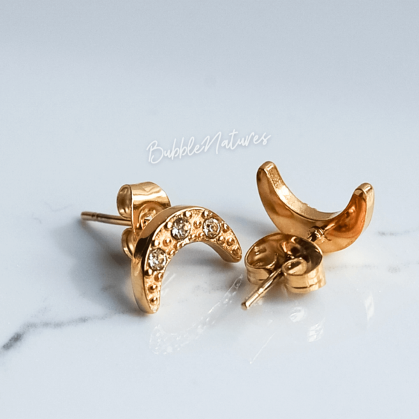 Dainty 2PCS Crescent Moon Earrings, Simple studs, Stainless Steel Jewellery, Water resistant Christmas Gift-Bubblenatures