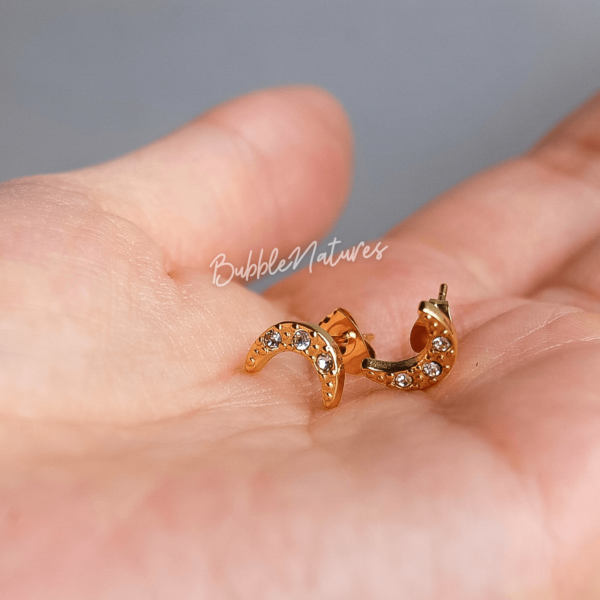 Dainty 2PCS Crescent Moon Earrings, Simple studs, Stainless Steel Jewellery, Water resistant Christmas Gift-Bubblenatures