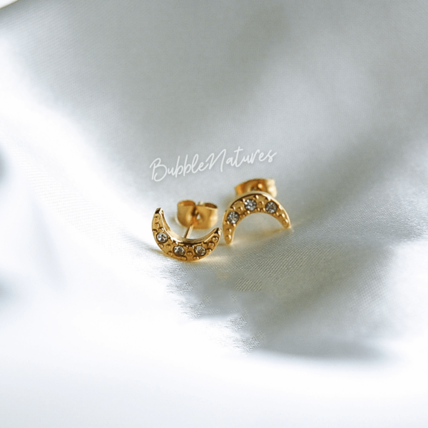 Dainty 2PCS Crescent Moon Earrings, Simple studs, Stainless Steel Jewellery, Water resistant Christmas Gift-Bubblenatures
